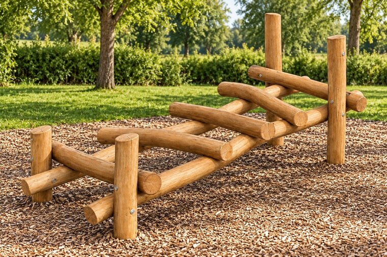 Robinia balkenbrug voor openbaar gebruik 200/300/400 cm (voorbeeld uitvoering) - sfeerbeeld