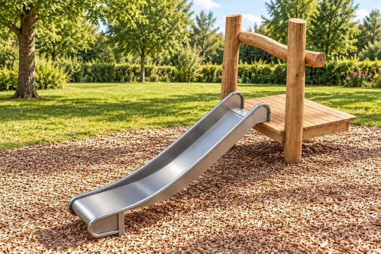 Robinia heuvelglijbaan met bordes voor openbaar gebruik 290cm x 150cm (voorbeeld uitvoering) - sfeerbeeld