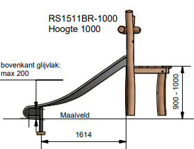 Robinia heuvelglijbaan met bordes voor openbaar gebruik 290cm x 150cm (voorbeeld uitvoering)