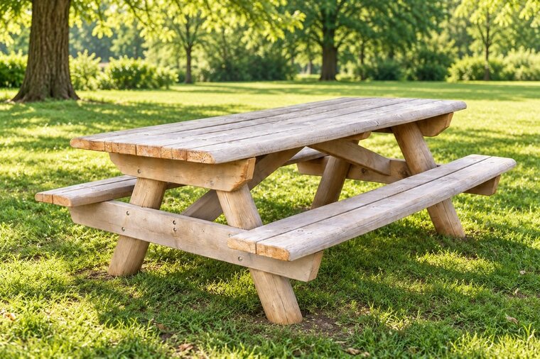 Robinia Picknicktafel robuust voor openbaar gebruik 200cm x 170cm (voorbeeld uitvoering) - sfeerbeeld