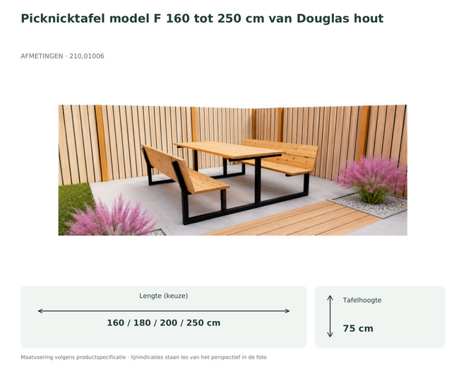 Picknicktafel model F 160 tot 250 cm van Douglas hout