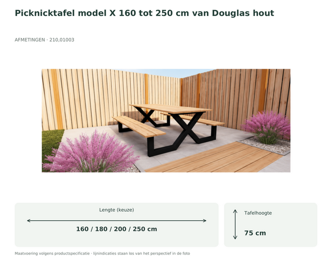 Picknicktafel model X 160 tot 250 cm van Douglas hout