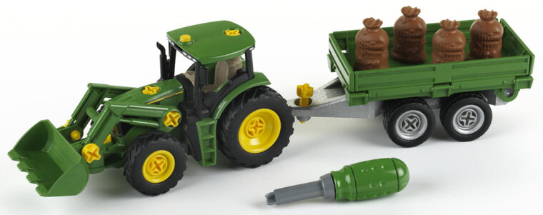 John Deere Constructietrekker Met Voorlader En Aanhanger