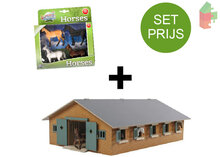 Kids Globe Set Paardenstal Met 9 Paardenboxen (1:32) + 4 Paarden