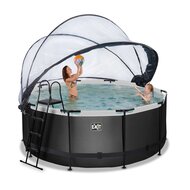 Zwembad Exit Frame Pool Afmeting 360X122Cm (12V Zandfilter) Black Leather Style + Overkapping + Warmtepomp