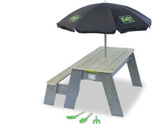 EXIT Aksent zand-, water- en picknicktafel (1 bankje) met parasol en tuingereedschap