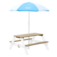 AXI Nick Picknicktafel Bruin/wit - Parasol Blauw/wit