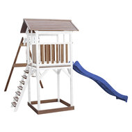 AXI Beach Tower Speeltoren met Dubbele Schommel Bruin/wit - Blauwe Glijbaan