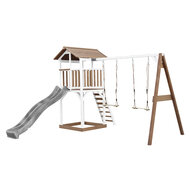 AXI Beach Tower Speeltoren met Dubbele Schommel Bruin/wit - Grijze Glijbaan