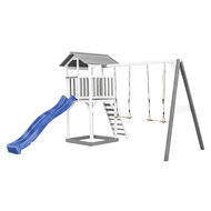 AXI Beach Tower Speeltoren met Dubbele Schommel Grijs/wit - Blauwe Glijbaan