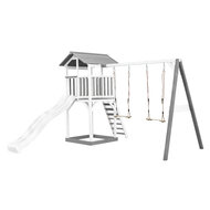 AXI Beach Tower Speeltoren met Dubbele Schommel Grijs/wit - Witte Glijbaan