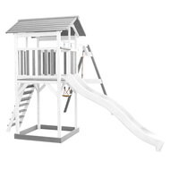 AXI Beach Tower Speeltoren met Dubbele Schommel Grijs/wit - Witte Glijbaan