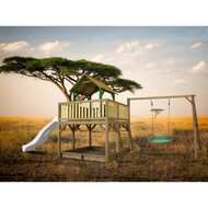 (Niet meer leverbaar) Atka Speeltoren met Summer Nestschommel Bruin/groen - Witte Glijbaan