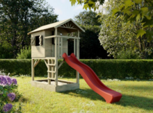 Houten speelhuis Treehut met zandbak en Rode glijbaan - Prestige Garden