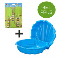 Zandbak schelp en tuinset met 3 tuin accessoires (groen)