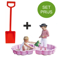 Zandbak schelp roze met plastic schep 50 cm lang rood