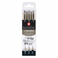 Sakura Pigma Micron 05 Fineliner Set, 3 Pennen,  Zwartgrijs