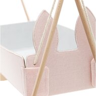 Houten poppenschommelwieg blank/roze met linnen - tot 45 cm