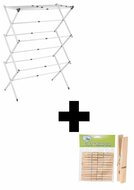 Droogrek Opvouwbaar + 24 Houten Wasknijpers &ndash; Complete Set
