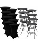 Set van 8 zwarte statafels (&Oslash;80 cm, 110 cm hoog) inclusief zwarte rokken