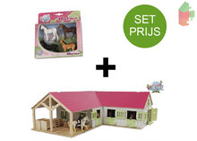 Kids Globe Set Paarden Hoekstal Met 3 Boxen En Berging 1:24 68X77X27Cm Roze + 4 Paarden