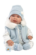 Llorens babypop TINO 44 cm met blauwe romper en capuchon