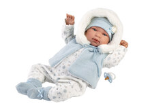 Llorens babypop TINO 44 cm met blauwe romper en capuchon