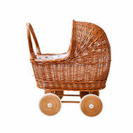 Rieten poppenwagen met kap en houten wielen - Summer Fruit