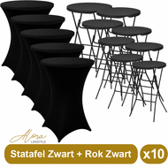 Set van 10 zwarte statafels (&Oslash;80 cm, 110 cm hoog) inclusief zwarte rokken