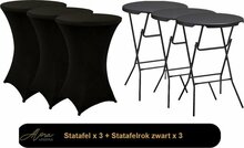 Statafel Verhuur Set 3x - Zwart 80x110 cm - Met Statafelrokken