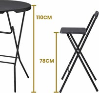 Statafel Met 4 Barkrukken - Inklapbaar Zwart - Cocktailtafel Set