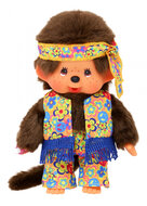 Monchhichi jongen met flower power outfit en hoofdband (20 cm)