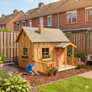 Speelhuis ge&iuml;mpregneerd hout met veranda en 3 ramen - WOODY Elodie