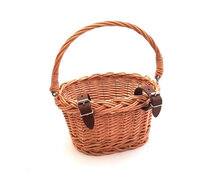 Rieten fietsmandje met hengsel en leren bandjes 25x13 cm naturel