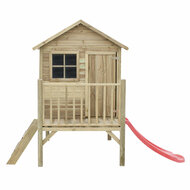 Houten speelhuis op palen met balkon en glijbaanaansluiting WOODY Sammy