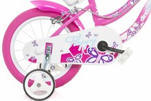 Dino Bikes Flappy kinderfiets 14 inch met zijwieltjes roze/wit