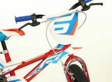 Kinderfiets 14 inch Dino Bikes R1 racethema rood/blauw/wit