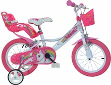 Kinderfiets 14 inch unicorn meisjes met zijwieltjes Dino Bikes