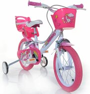 Kinderfiets 14 inch unicorn meisjes met zijwieltjes Dino Bikes