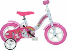 Kinderfiets 10 inch Dino Bikes Unicorn met zijwieltjes roze/wit