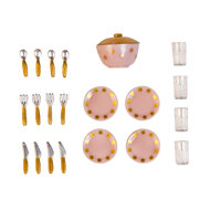 Lundby eetservies poppenhuis 21-delig roze/goud schaal 1:18