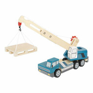 Small Foot -  Houten Kraanwagen Blauw met Pallet