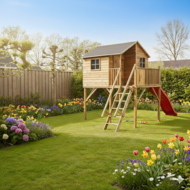 Speelhuis op poten met balkon en trap - WOODY Jinthe XL