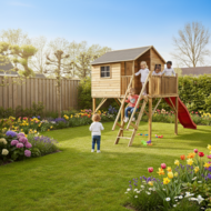 Speelhuis op poten met balkon en trap - WOODY Jinthe XL