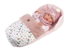 Llorens Babypop Nica 40 cm met Slaapzak en Mandje Roze