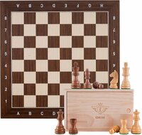 Schaakset ingelegd 40 x 40 cm met schaakstuken 76 mm - Bruin, esdoorn/kassia