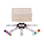 Domino Dubbel 12 Nummers Mexican train in houten kist