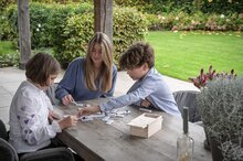 Domino Dubbel 12 Nummers Mexican train in houten kist