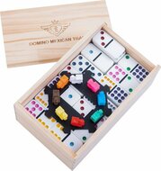 Domino Dubbel 9 Mexican train in houten kist