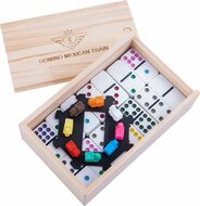 Domino Dubbel 9 Mexican train in houten kist